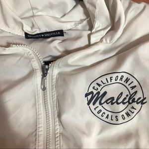 Brandy Melville White Zip-Up Jacket “Malibu Locals, California” Graphic